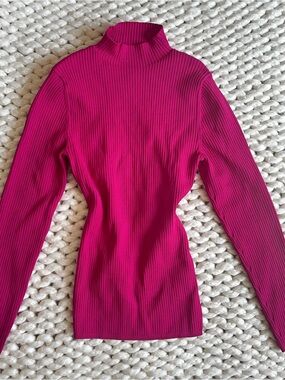 Babaton Ribbed Mock Neck Top - Fuchsia Pink